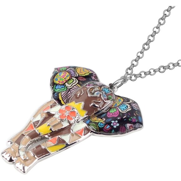 Women's Brown Jungle Safari Wild Enamel Pendant Lightweight Elephant Necklace - Picture 3 of 6